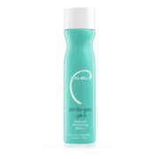 A bluish green 9 ounce bottle of Malibu un-do-goo pH 9 Shampoo, against a white background.