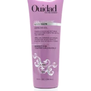 Close-up of a purple bottle of Ouidad Coil Infusion Good Shape Defining Gel against a transparent background.
