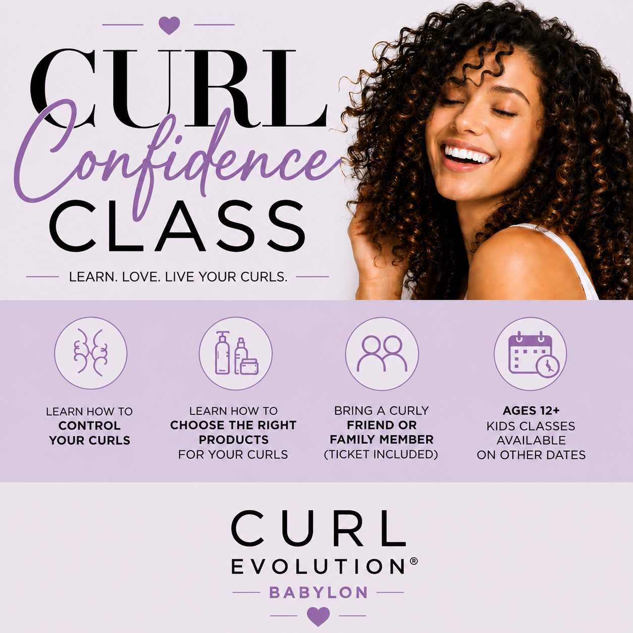 Curl Confidence Class +Bring a friend for FREE Monday August 3 2026 7pm