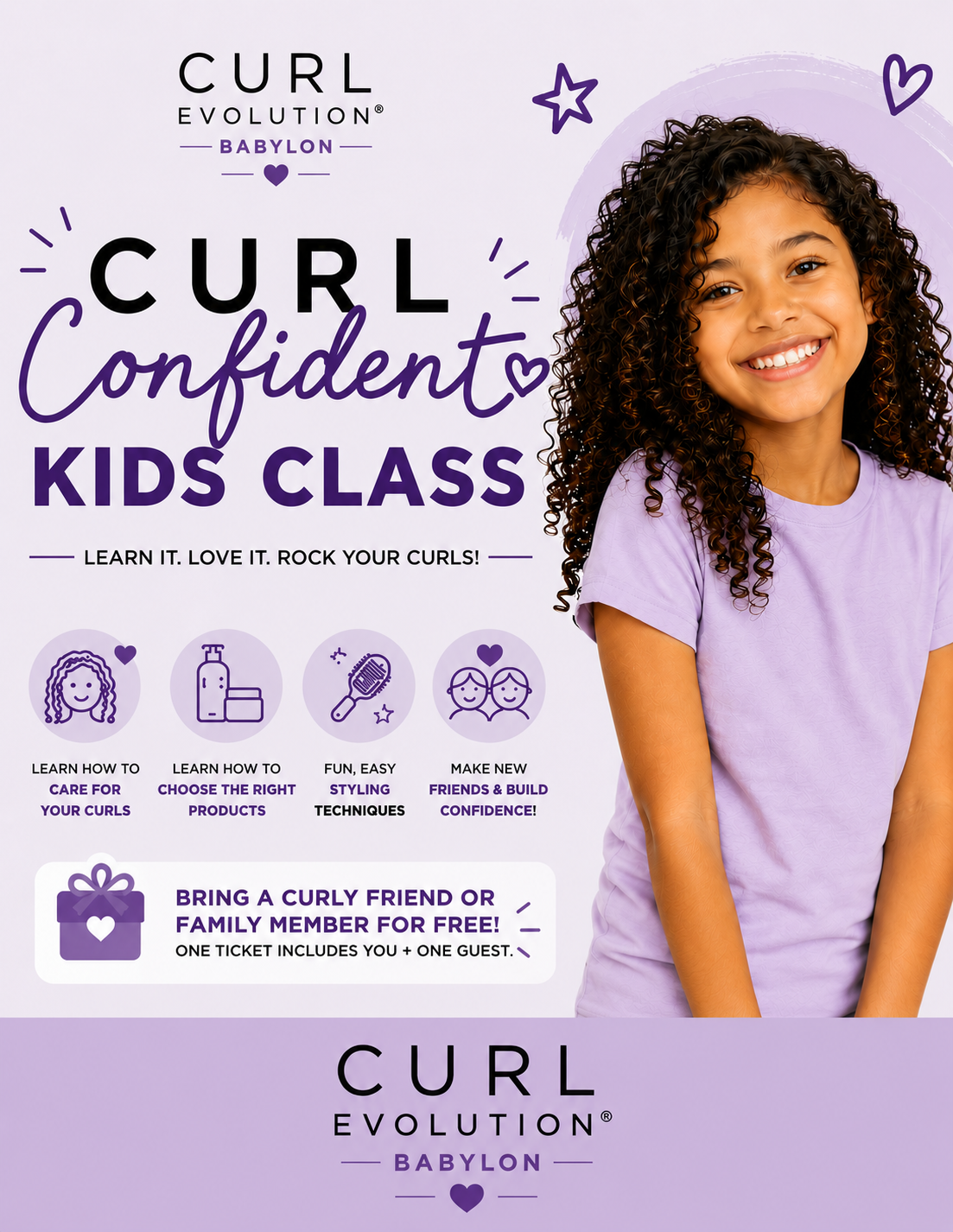 Curl Confidence Kids Class Monday Sept 14 2026 5:30-7:30pm + Parent Ticket
